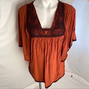 Quicksilver amber bronze black silk batwing top M